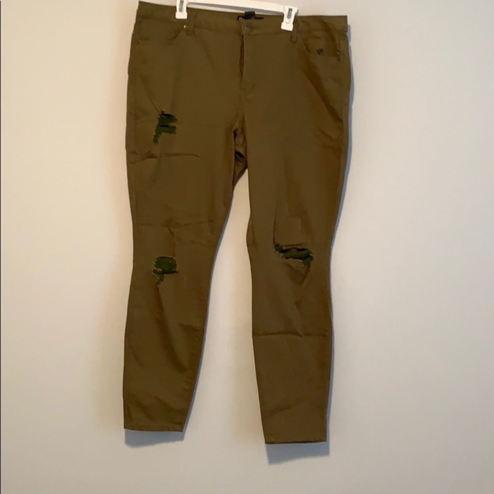 Olive Green Ripped Skinny Jeans